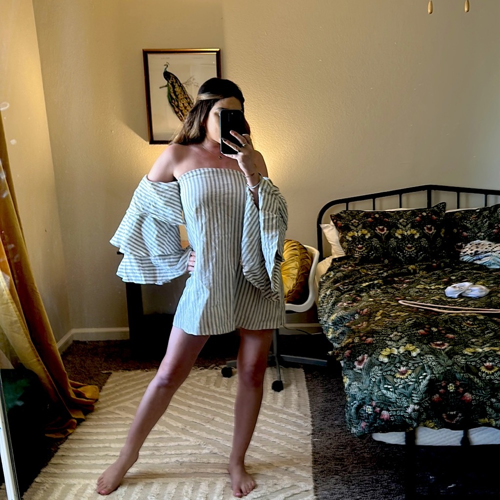 VICI White Strapped Mini Dress with large puffy sleeves